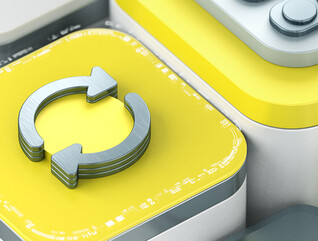 Refresh and update sign on yellow isometric background