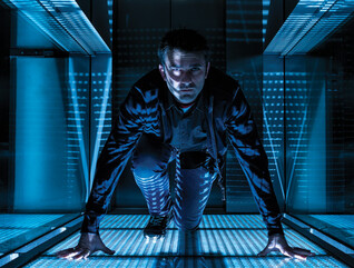Person scaling hallway