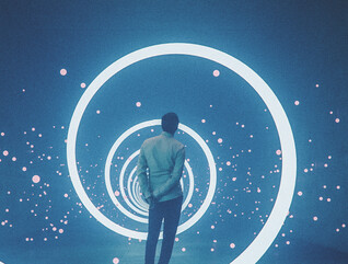 Abstract image of a man looking into his IT environment 