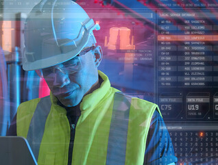 Utility worker using technology