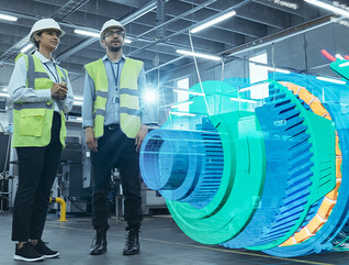 Utility workers observing virtual schematic