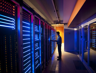 Modern interior of server room in datacenter