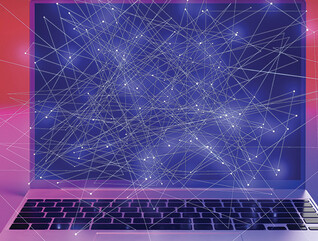 laptop with abstract networking connection points