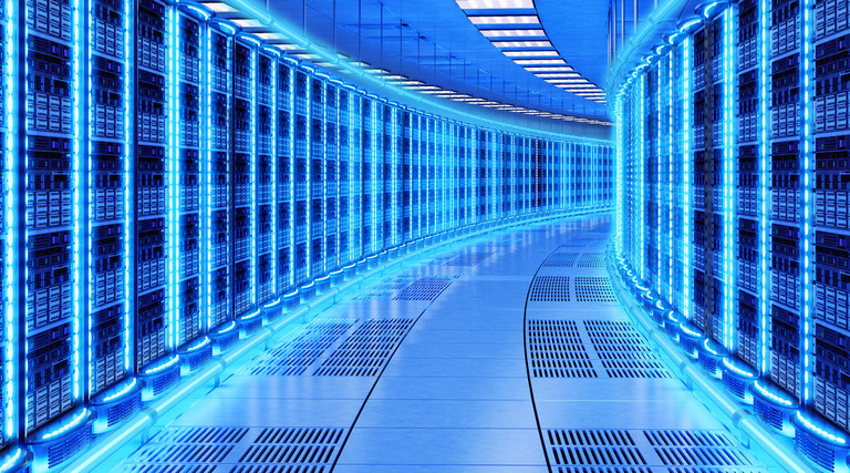 data center on blue background