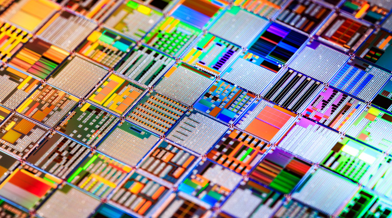 Silicon semiconductor wafer close-up