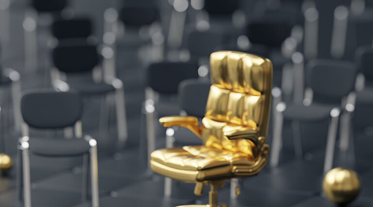 Person walking toward a gold chair