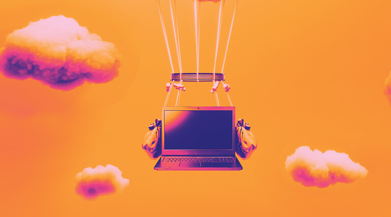 Abstract image of networking with a laptop in the clouds