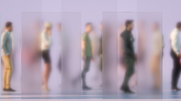 Abstract image of individuals walking 