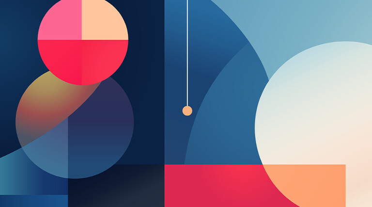 Background with various flat circles on geometric background