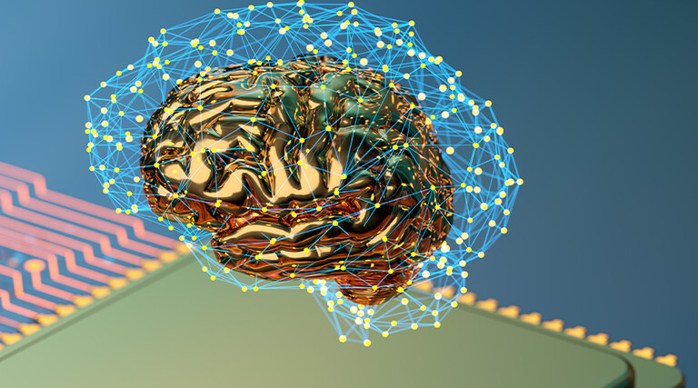 Artificial Intelligence concept brain with CPU