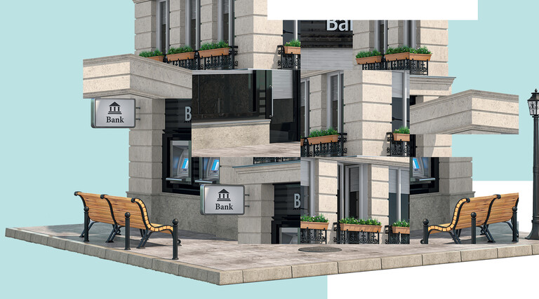 Illustrated image of a local bank branch
