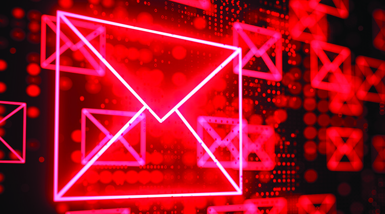 Neon email symbol in red