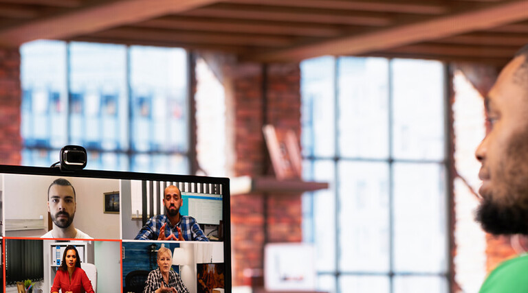 Person taking meeting remotely