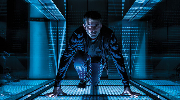 Person scaling hallway