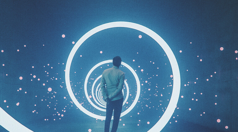 Abstract image of a man looking into his IT environment 