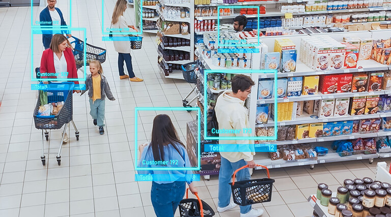Computer vision spotlighting shoppers in store