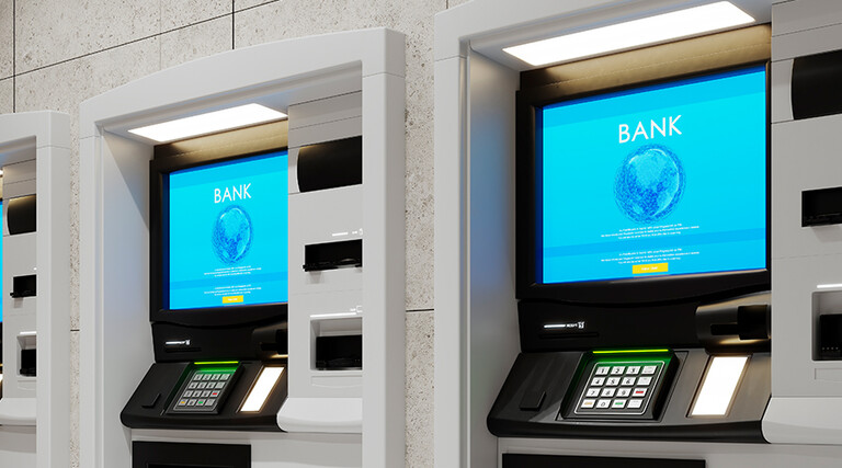 Close-up of ATM machines