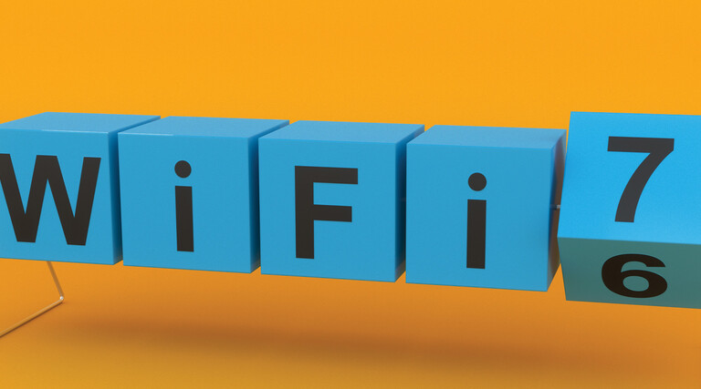 Colorful boxes spelling out WiFi 7