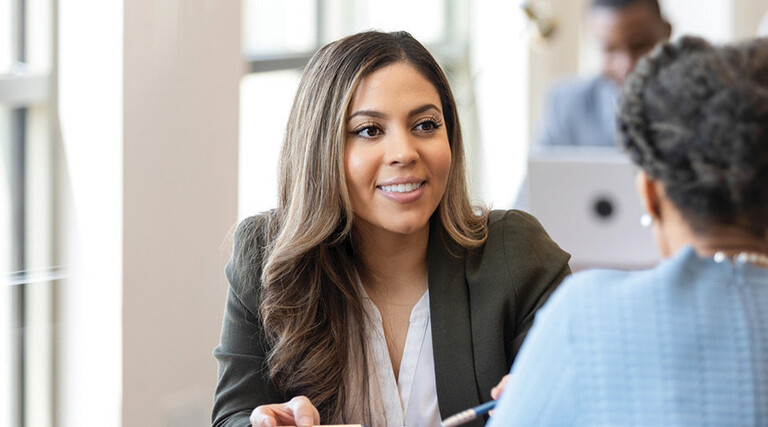 Banker working with customer