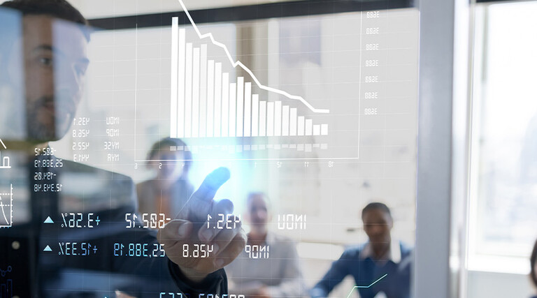 Person reviewing data in the meeting