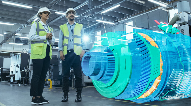 Utility workers observing virtual schematic