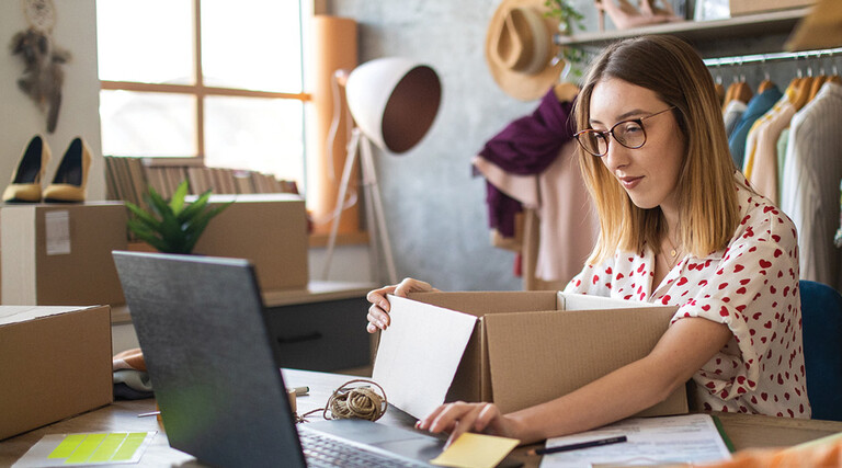 A business owner completes an order