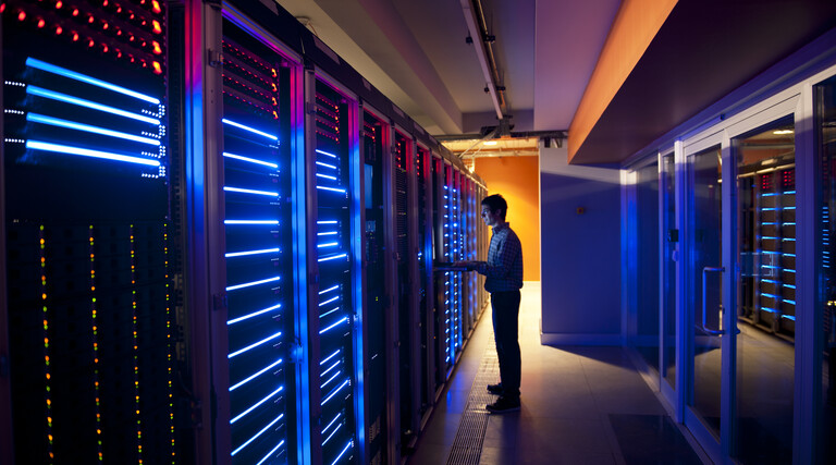 Modern interior of server room in datacenter