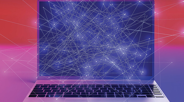 laptop with abstract networking connection points