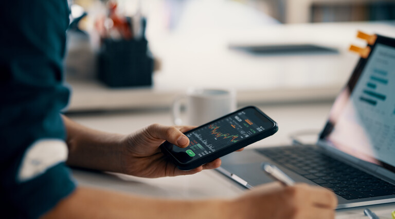 Man accessing financial data