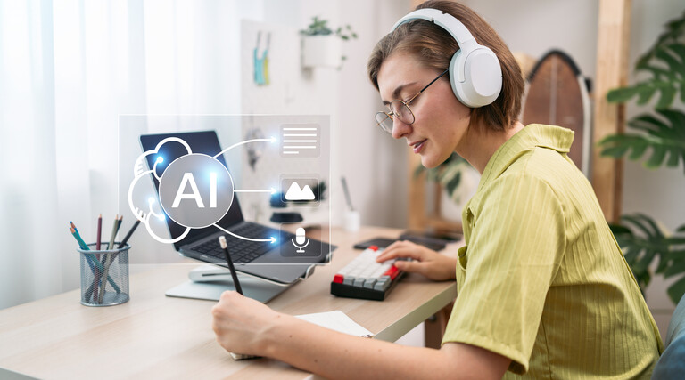 Small business owner using AI