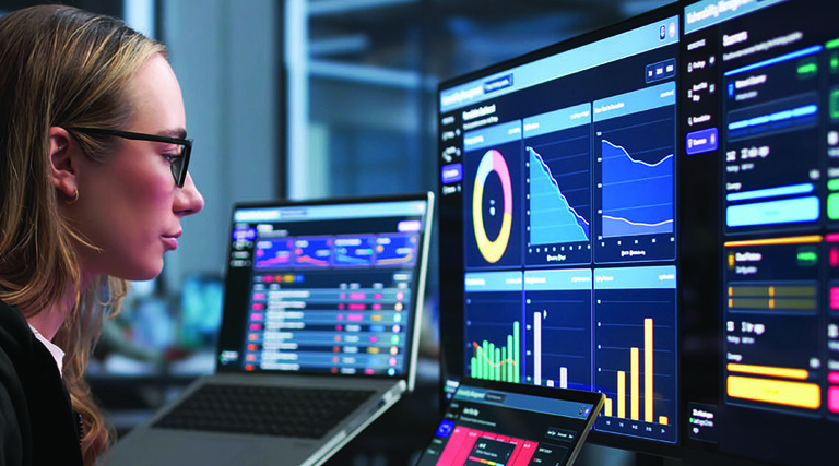Woman Monitoring Cybersecurity Threats