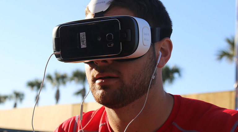 man wearing VR goggles