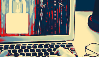 Concept of person securing laptop