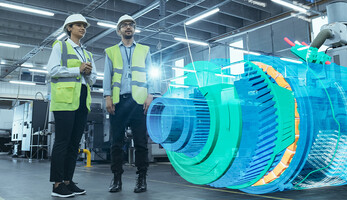 Utility workers observing virtual schematic