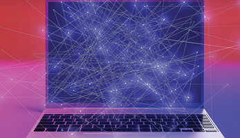 laptop with abstract networking connection points
