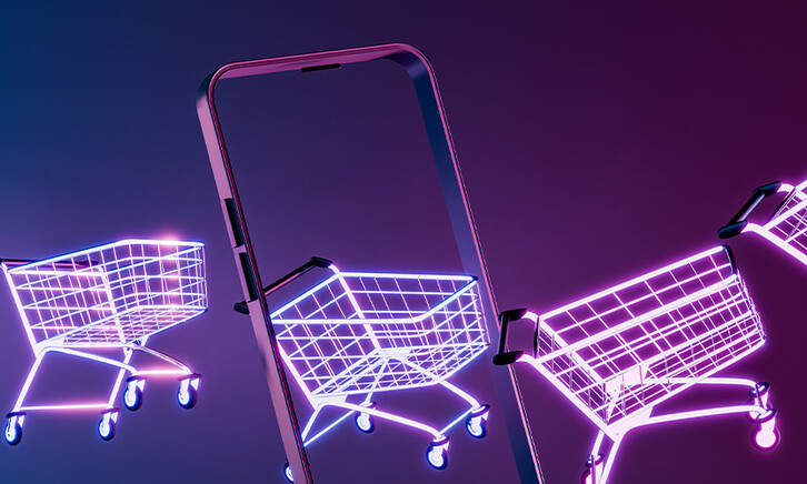 abstract image of a phone and shopping cards to illustrate unified commerce