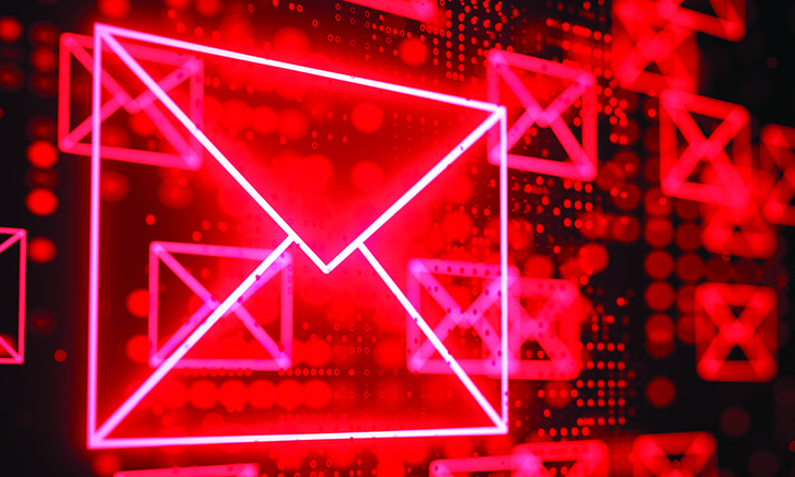Neon email symbol in red