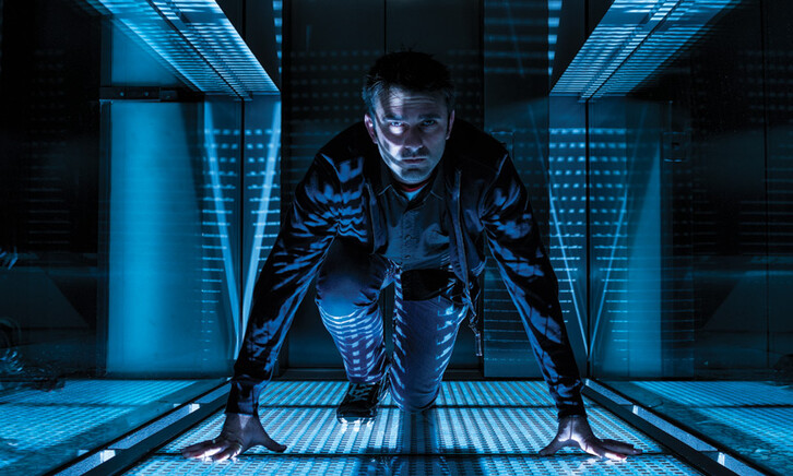 Person scaling hallway