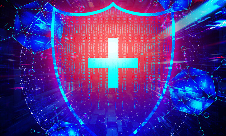 Shield with code in the background