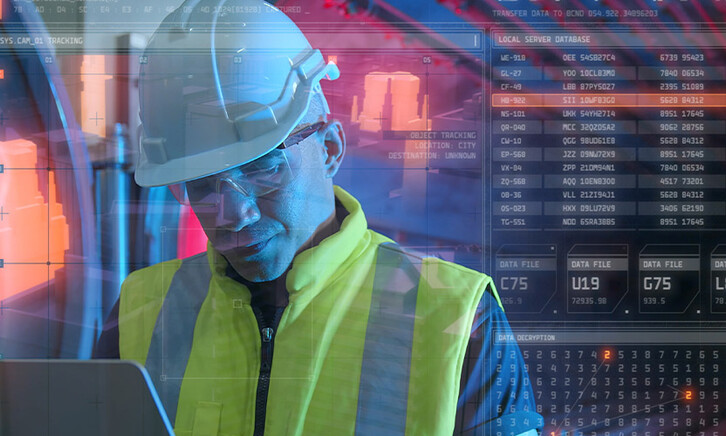 Utility worker using technology