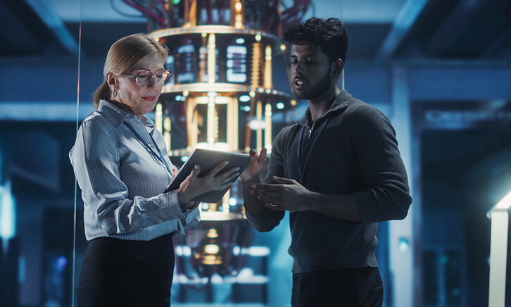 Two people in a tech facility