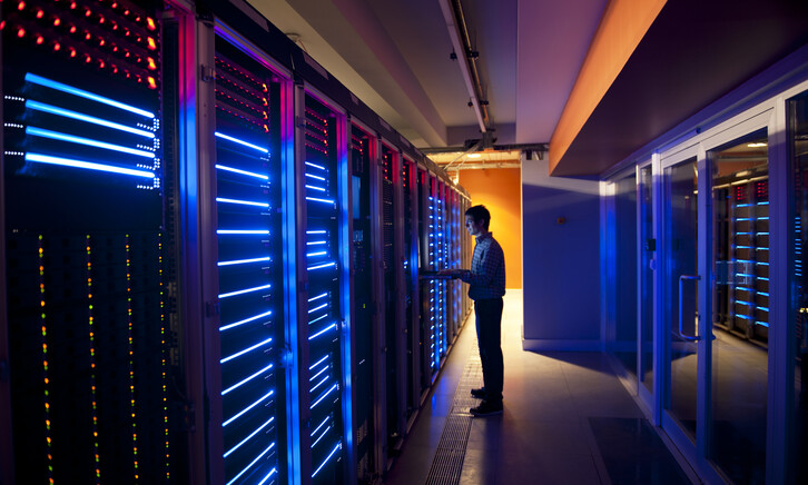 Modern interior of server room in datacenter