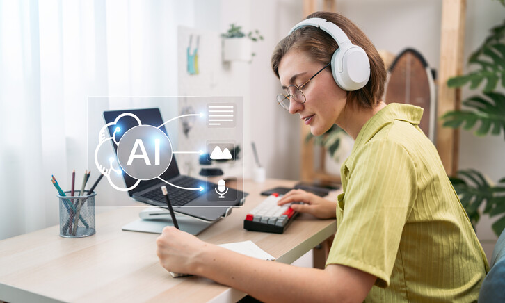Small business owner using AI