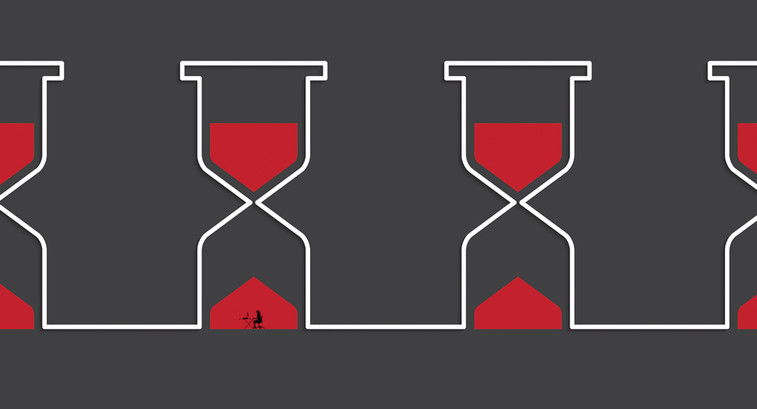 illustration of desk worker inside of an hourglass.