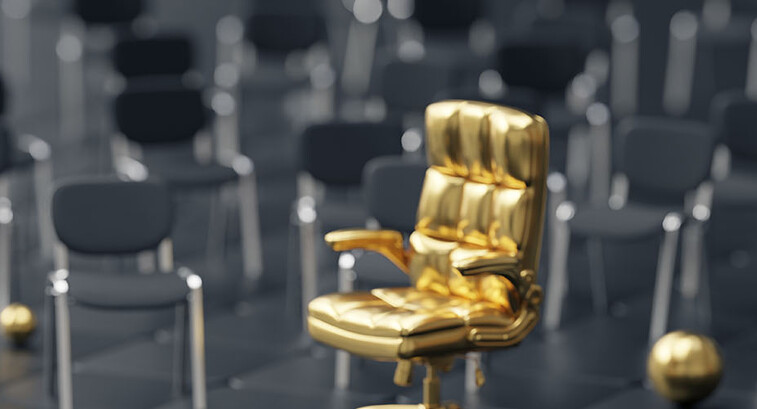 Person walking toward a gold chair