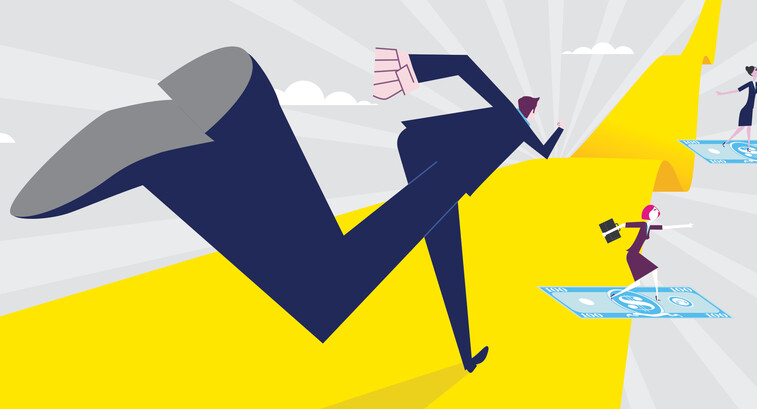 Abstract illustration animated of a man reaching down a yellow road