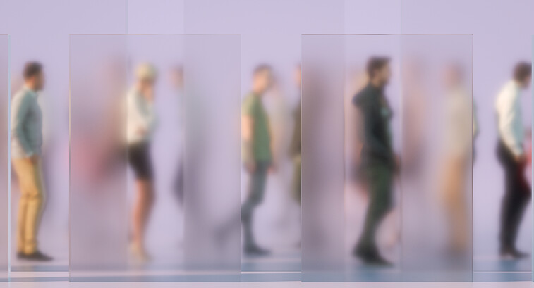 Abstract image of individuals walking 