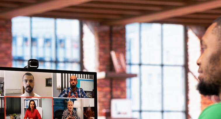 Person taking meeting remotely