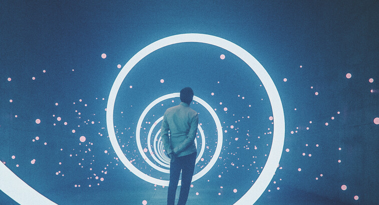 Abstract image of a man looking into his IT environment 