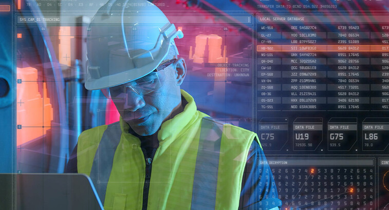 Utility worker using technology